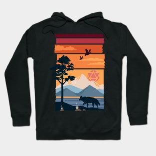 Mountain Wolf Sunset Polyhedral D20 Dice Sun Tabletop RPG Hoodie